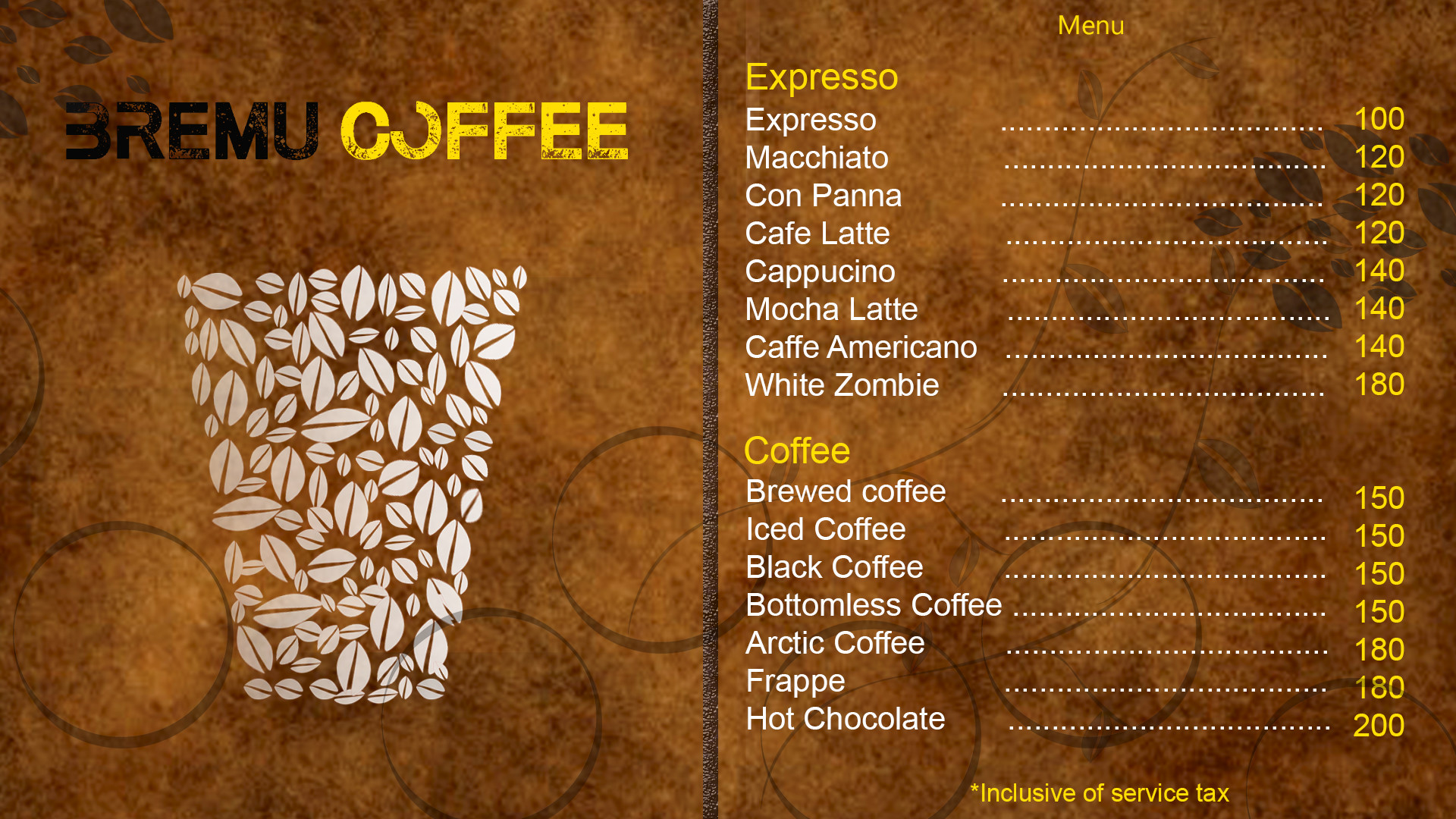 Coffee shop-Menu
